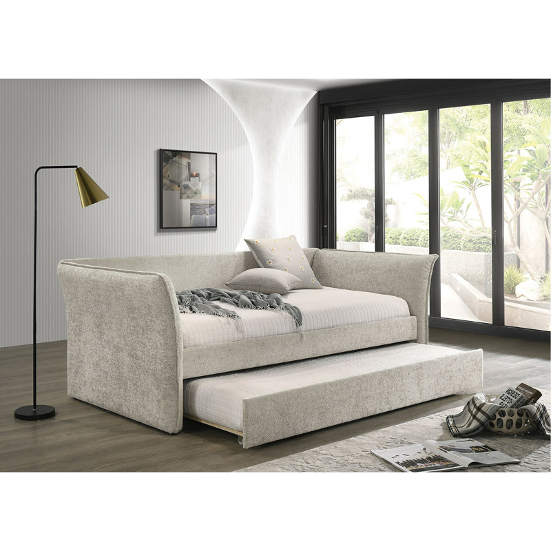 Lit de jour simple de style transitionnel 1pc avec accoudoirs évasés et gigogne pour salon principal