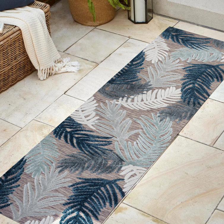 Kile High-Low Tropical Palm Brown/Navy/Ivory Indoor/Outdoor Rug