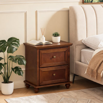 22.9" Mid Century Modern Nightstand with Charging Station and Outlet Hole, Wood Side End Table with 2 Drawers Storage for Living Room Entryway Reception Room