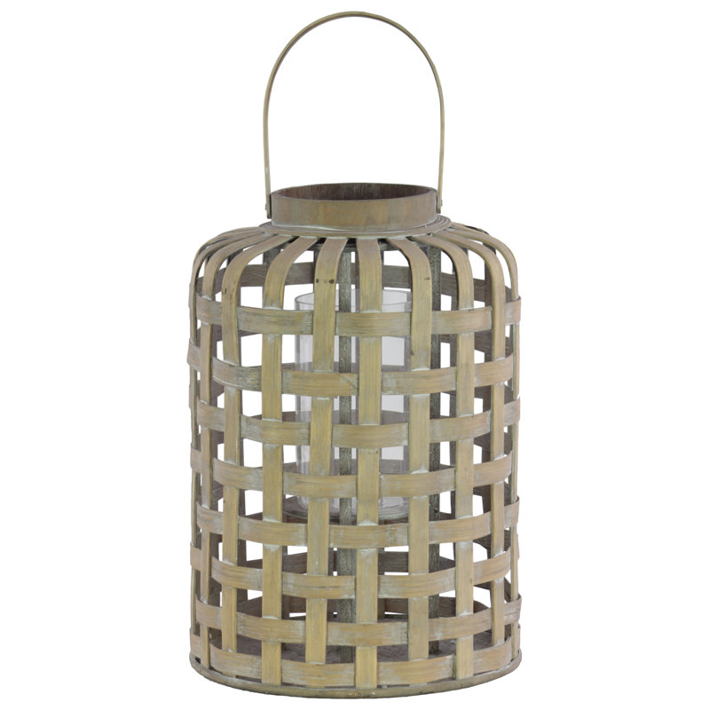 Wood Tabletop Lantern, 16.25" H x 11.5" W x 11.5" D, Tan