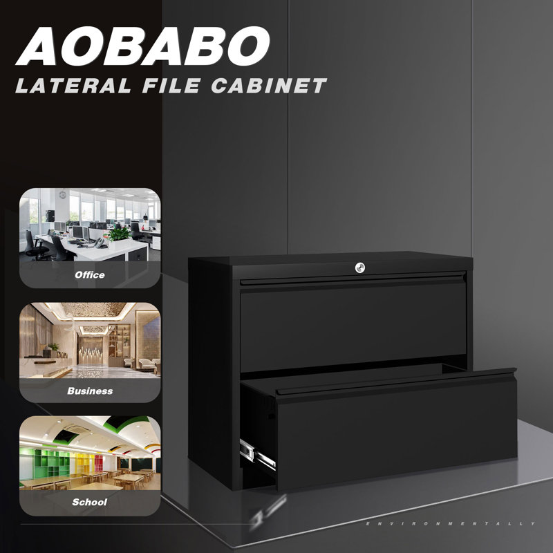 Aobabo Black Locking 2 Drawer Steel Filing Cabinet