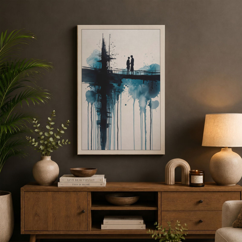 Figure at Heights Industrial 1 Piece Wrapped Canvas Wall Art, 36x24 - 91.4 x 61.0 cm, Taupe Border