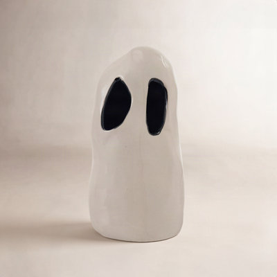 Stoneware Ghost Lantern With Cut-Outs