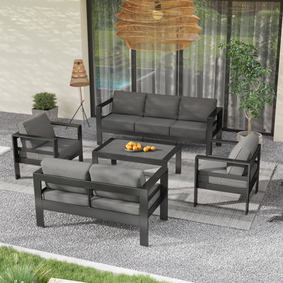 Aluminum Patio Furniture Set, 5 Pieces Modern Outdoor Sectional Sofa by Latitude Run