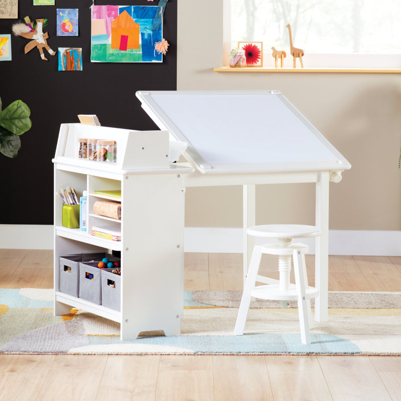 Table d'art 3 en 1, table à dessin, chevalet et tabouret, Blanc