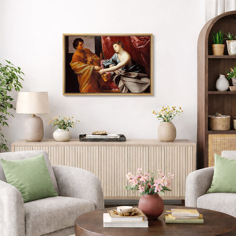 «Baroque Biblical Encounter», reproduction d'art sur toile encadrée, H 16 po x l 24 po, Cadre flottant naturel