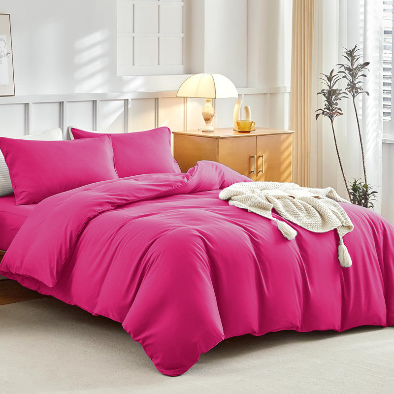 Super Soft Microfibre Reversible Plain Duvet Cover Set, Super King Duvet Cover Set + 2 Pillowcases, Pink