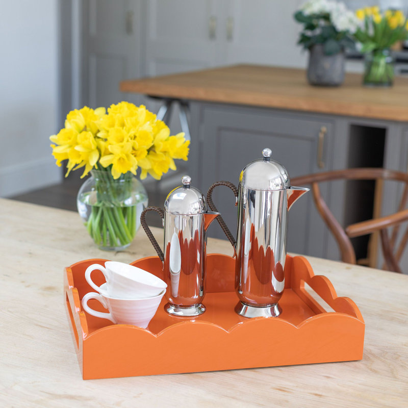 Plateau de repose-pieds laqué festonné, Orange, H 17 po x l 13 po x P 3,25 po