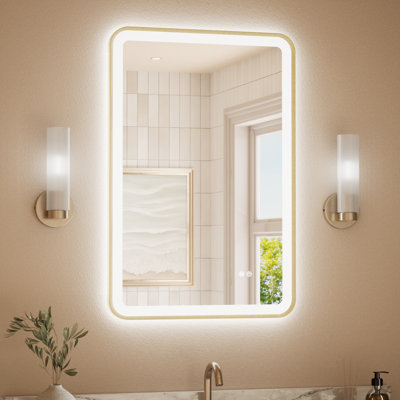 Miroir de salle de bain en verre trempé à DEL avec éclairage avant et rétroéclairé
