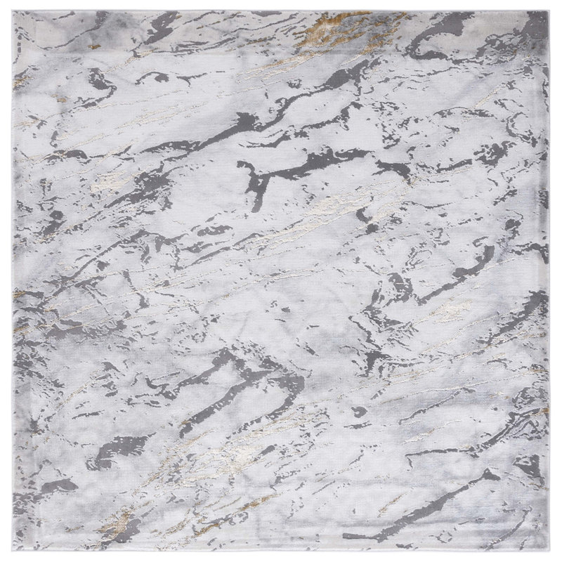 Linley Abstract Gray/Gold Area Rug, Square 6'7"