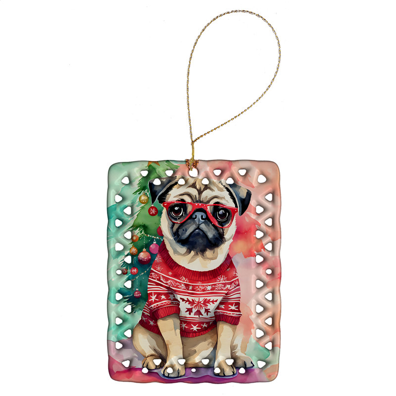 Ornement en porcelaine de Noël carlin, Pug 3597
