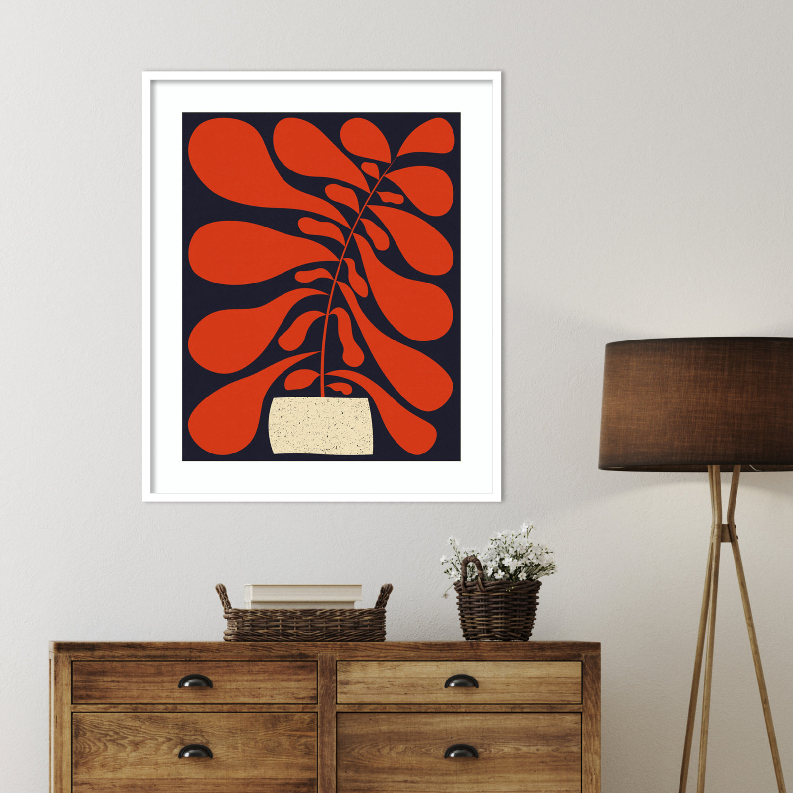 Lynne "Lazy Plant No. 1" Print, White , 40" H x 33" W
