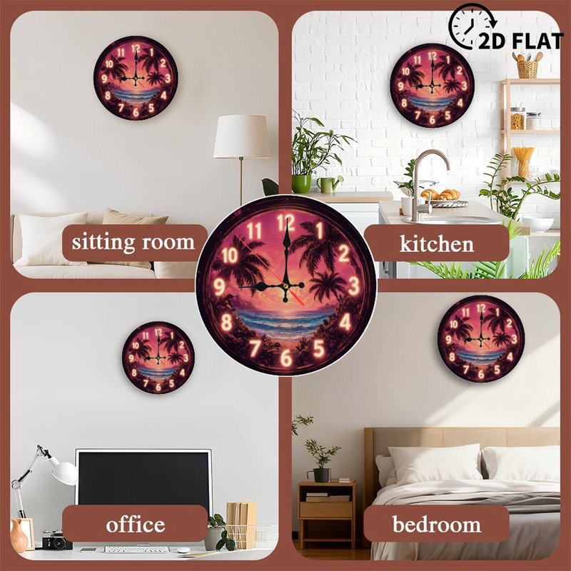 Horloge effet néon Tropical Sunset Beach