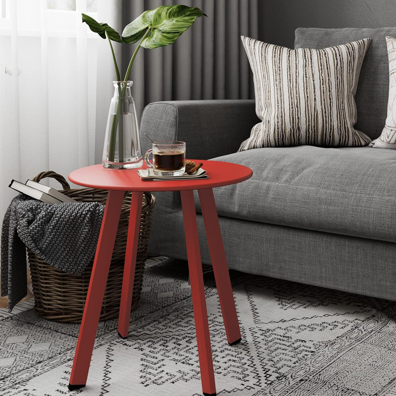 Table d'appoint ronde moderne, petite table d'appoint décorative avec 4 pieds en angle, table basse compacte pour salon, chambre à coucher, balcon, patio, rouge