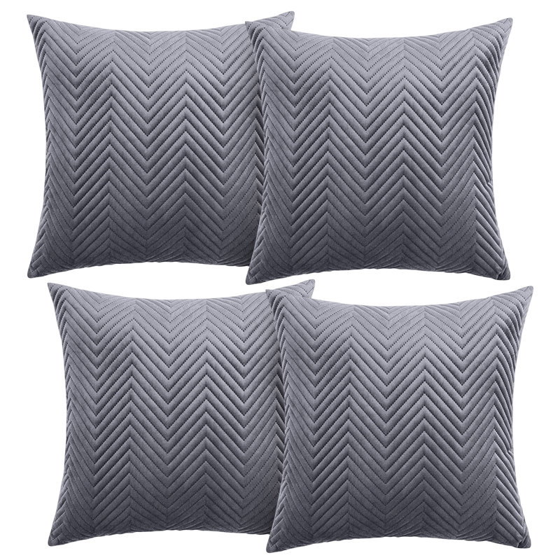 Aspire Homeware Embossed Square Velvet Cushion Cover, Grey, Pack of 4