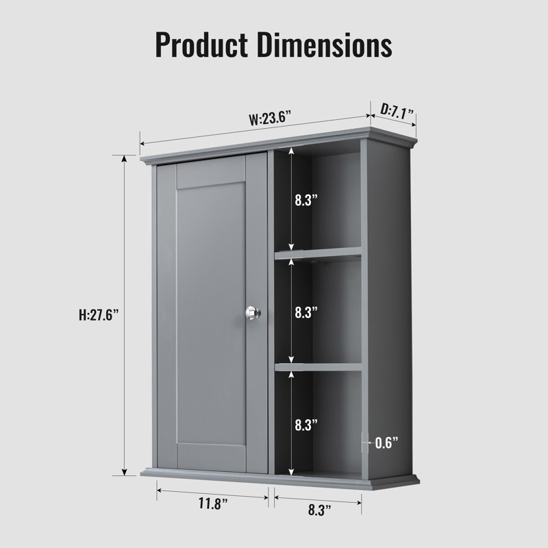 Dayonte Wall Bathroom Cabinet Over The Toilet Storage, Gray