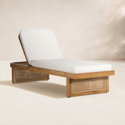 Alaythia 79" Long Reclining Teak Single Chaise with Cushions