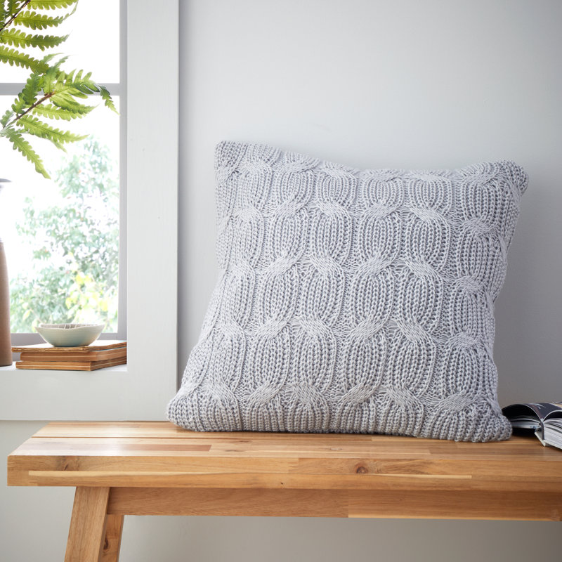 Chunky Marl Knit Cosy Cushion Cover, Silver