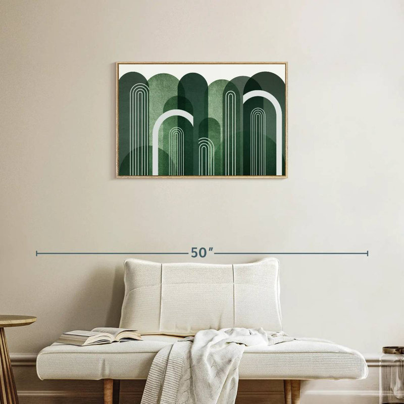 Arches Mid-Century vert émeraude, Cadre flottant en bois naturel, 31 po x 21 po