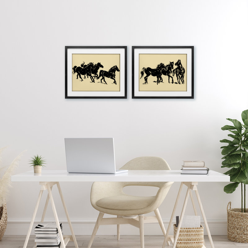 «Horses in Motion Stampede», ensemble de 2 impressions encadrées sous verre, design par Victoria Barnes, H 13 po x l 16 po