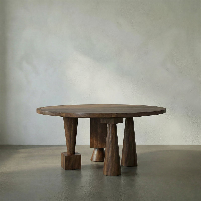 Hybrid Round Walnut Wood Dining Table