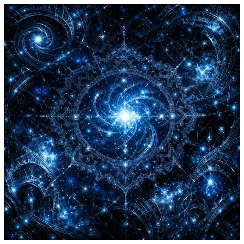 Blue Cosmic Fractal Art Double Sided Throw Pillows, 14 X 14 pouces