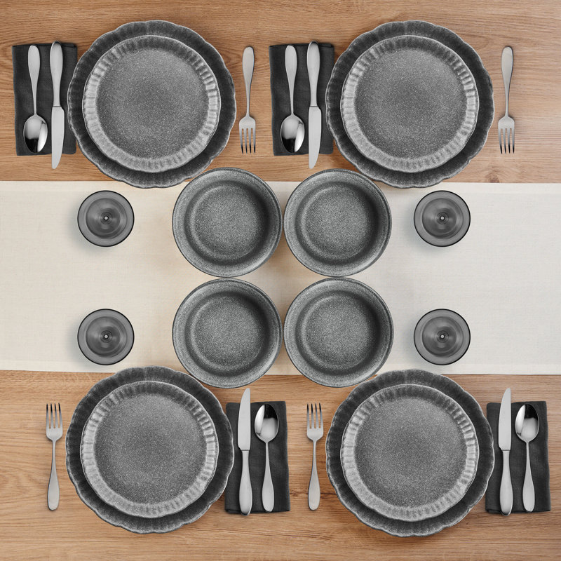 Service de table en grès 12 pièces, service pour 4 Noah