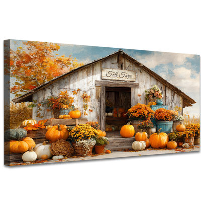 Fall Canvas Wall Art - Autumn Pictures Wall Decor, Pumpkin Wall Art, Thanksgiving Wall Art for Living Room, Fall Paintings for Wall, Fall Artwork, Wrapped Canvas Prints,
