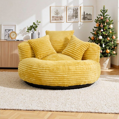 Pouf géant SYROVA 42,5 po en velours côtelé avec dossier haut, accoudoirs, rembourrage en mousse à mémoire de forme et 3 coussins décoratifs