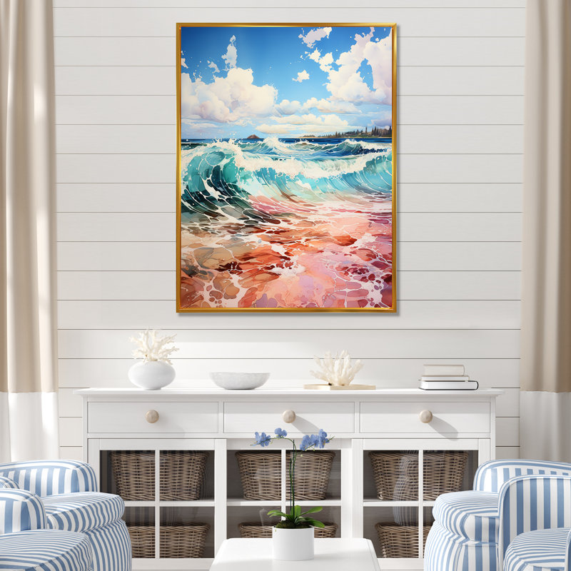 «Tropical Beach Waves Fusion III», reproduction sur toile, H 40 po x l 30 po x P 1,5 po, Cadre flottant doré