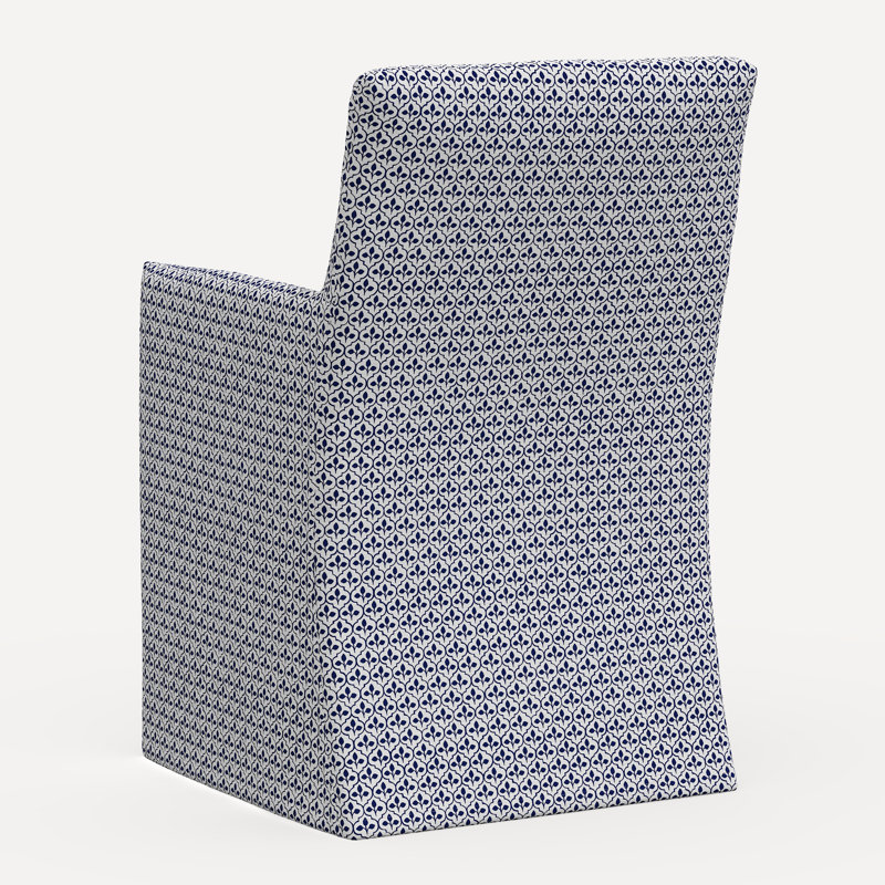 Rekha Slipcover Dining Chair, Jr Sadhil Blue Geometric Linen