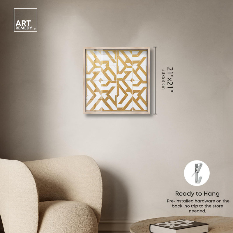 Marbre circuiterie or Art Shadowbox par Art Remedy, H 21 po x l 21 po, Crème, crème