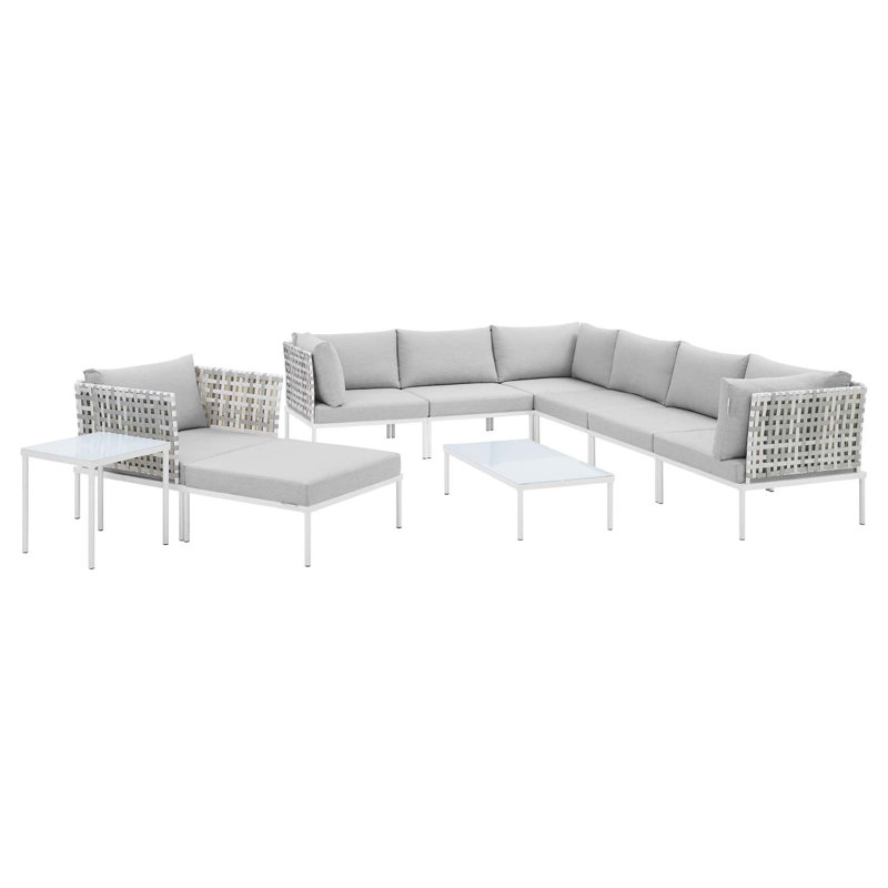 Ensemble de canapé modulaire d'extérieur en aluminium à tissage panier de 10 pièces Harmony par Modway, gris, Taupe