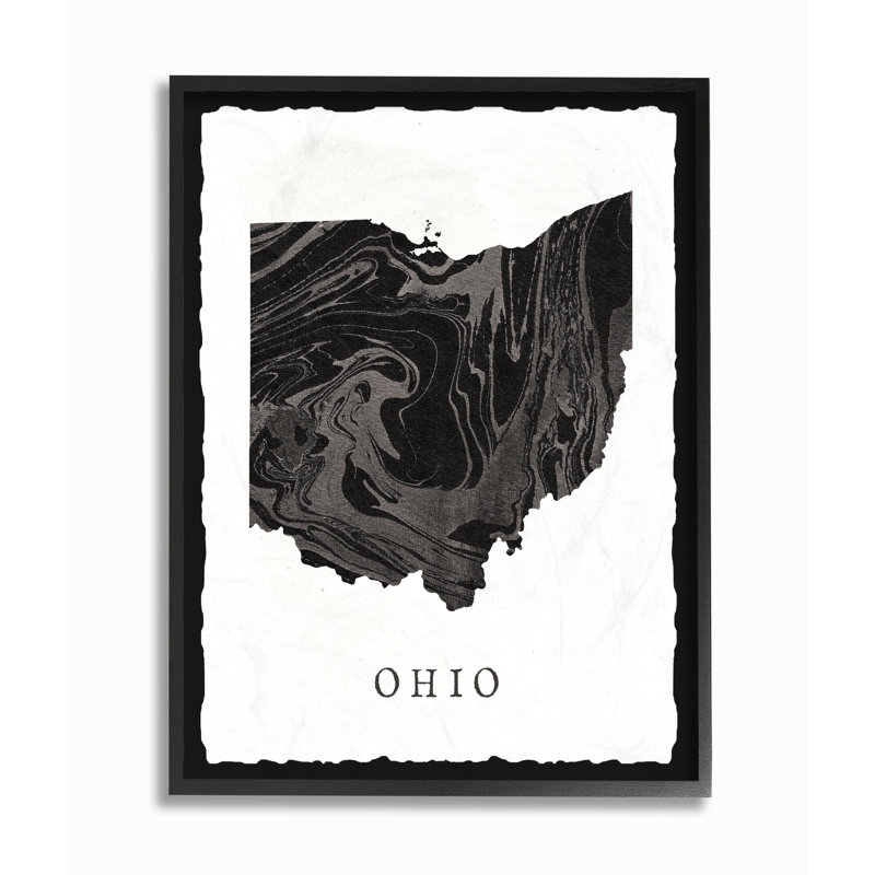 « marbleed paper ohio state silhouette », impression, H 14 po x l 11 po x P 1,5 po, Giclée encadrée noir minuit