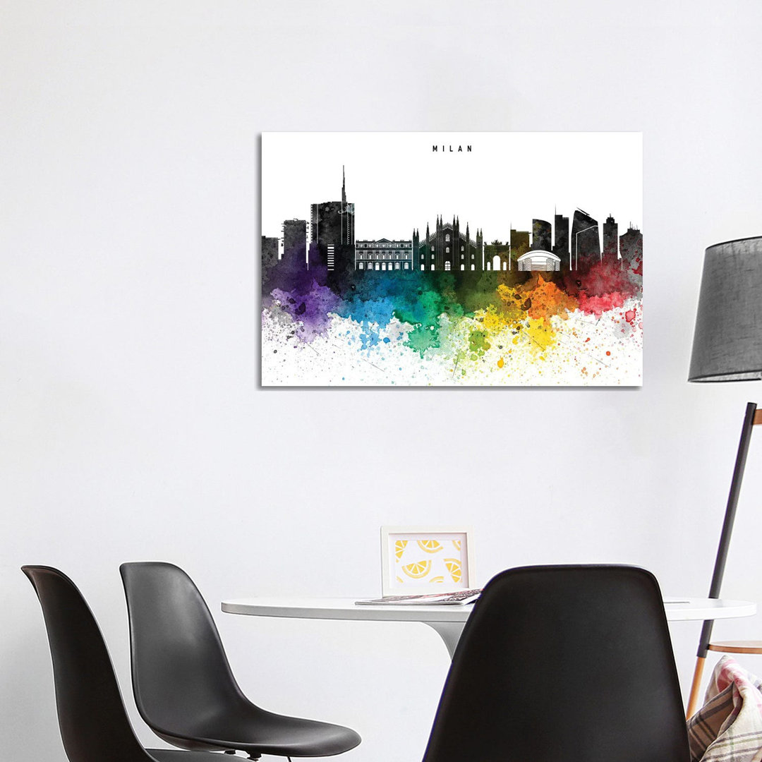 Mailand Skyline, Rainbow Style von WallDecorAddict - Galerie-verpackte Leinwand GiclÃ©e