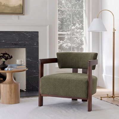 Rexton Mid-Century Modern Boucle Upholstered Accent Chair with Solid Rubberwood Frame for Living Room, Bedroom & Reading Nook