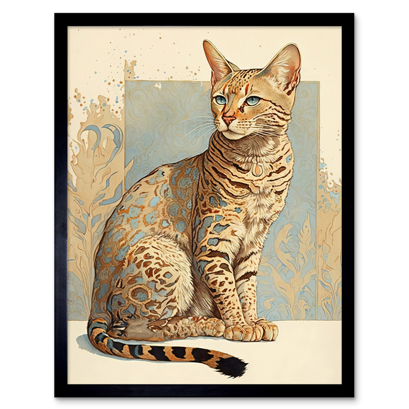 Ocicat Cat With Turquoise Rosette Pattern Fur Modern Watercolour - Single Picture Frame Print