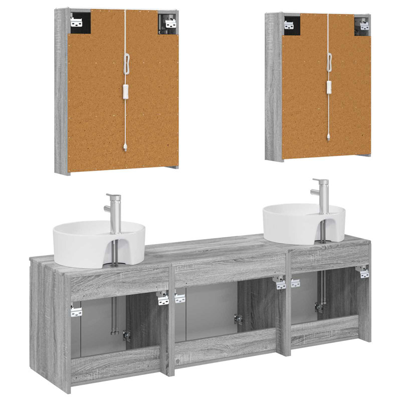 Vanity & Mirror Set, Grey Sonoma