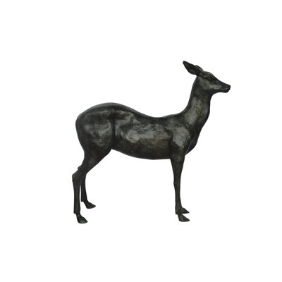 Biche - statue de bronze cerf vert patiné - taille: L 30 po x l 8 po x H 31 po.