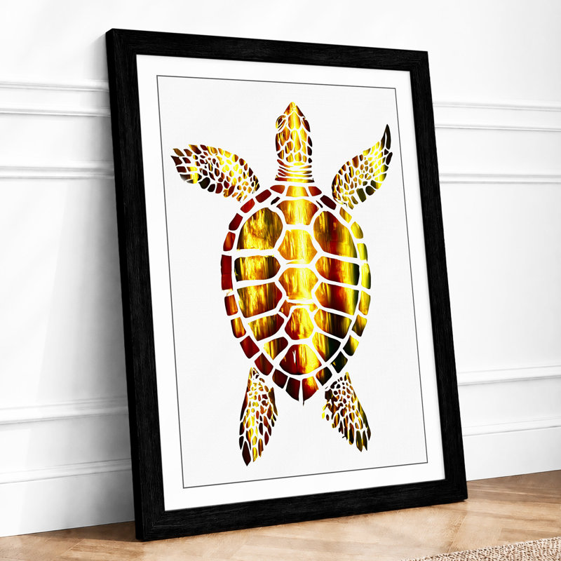 Turtle In Geometric Mosaic Botanical - Print, A2 - 59.4 x 42.0 cm, Black