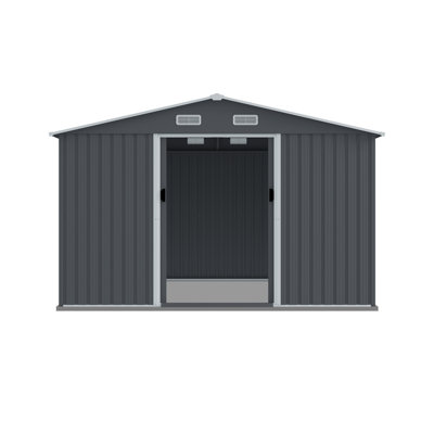 Outdoor Storage Shed 8 X 10 FT Large Metal Tool Sheds, Heavy Duty Storage House With Sliding Doors With Air Vent For Backyard Patio Lawn To Store Bikes, Tools, Lawnmowers Grey