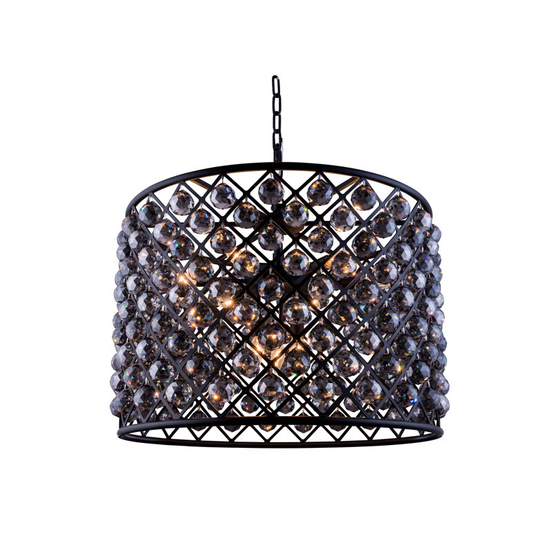 Swinney 8 - Light Dimmable Drum Chandelier, Silver Shade (Grey), Mocha Brown