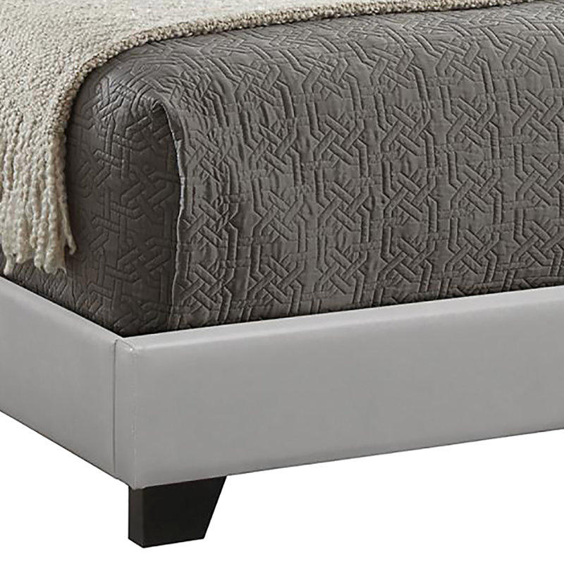 Lit gris en similicuir avec pieds noirs pour la chambre à coucher - Sommier tapissier luxueux, Gris, Lit double
