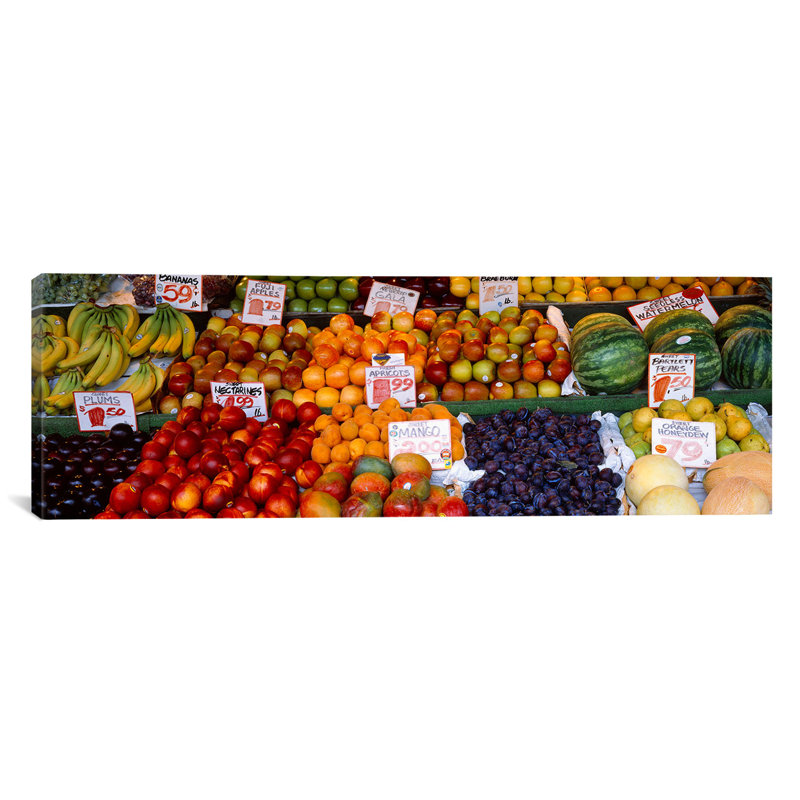 " Pike Place Market Seattle WA USA " by Panoramic Images, 12" H x 36" W x 1.5" D, Black Framed Canvas
