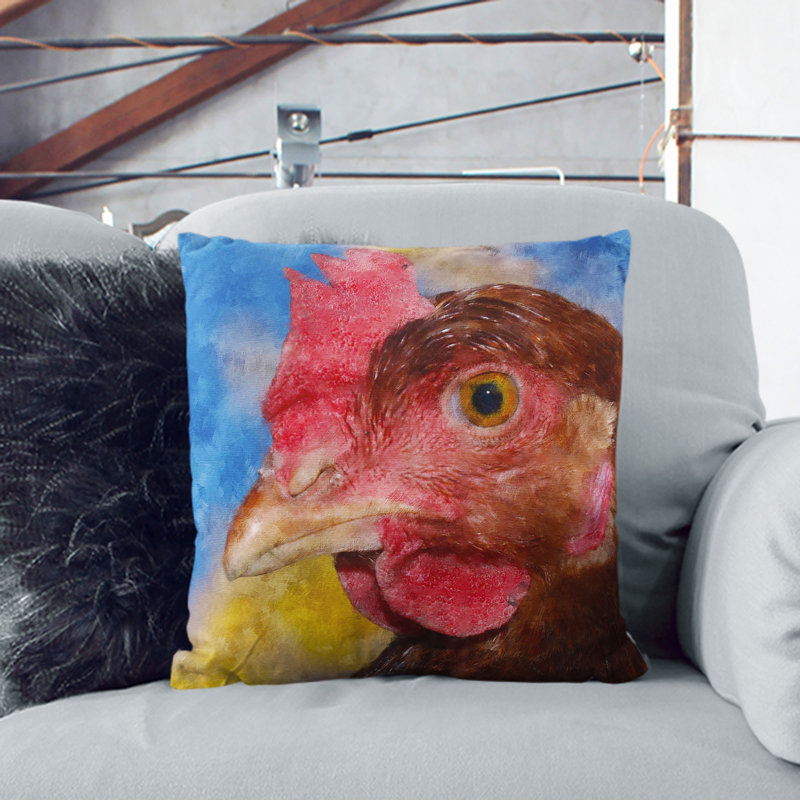 Hen Painting Square Throw Cushion, 40cm H x 40cm W x 15cm D, Stone