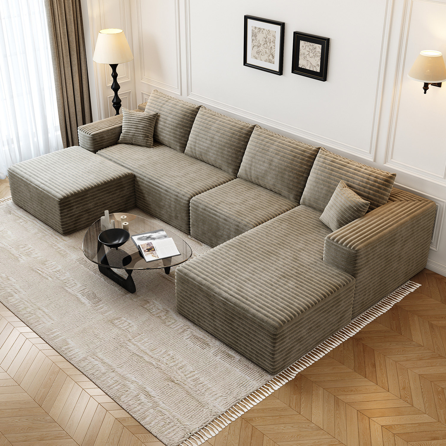 135.4"Cloud Modular Sectional Couch with 1 Ottoman,Modern Minimalist Upholstered Couches, Comfort U Shaped Sofa for Living Room,Deep Seat Corner Couch,No Assembly Required