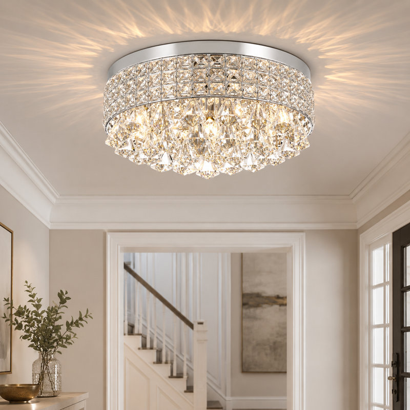 Theodora 15" W 4-Light Dimmable Drum Flush Mount , Chrome