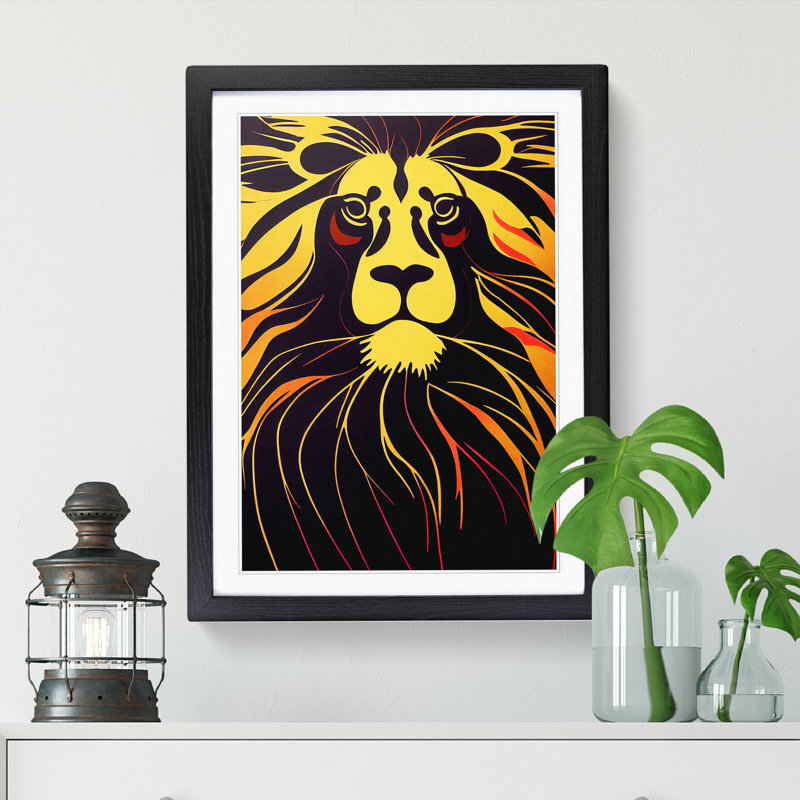 Lion Avant Garde - Picture Frame Print, Black, 64cm H x 46cm W x 2cm D