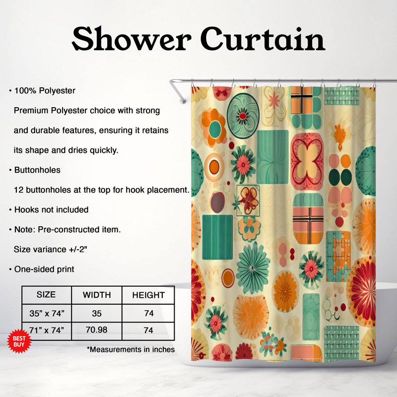 Classic Blossom - Rideau de douche Premium, H 74 po x l 71 po
