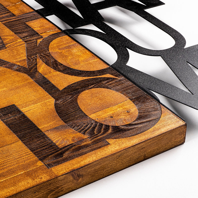 Decorative Wooden Wall Accessory, Walnut & Black Finish, 21.3 x 22.8 inches | 50% Real Wood (Thickness: 1.2 inches) & 50% Metal | Easy Wall Mounting, Unique Texture & Color Variations for Stylish Home Decor